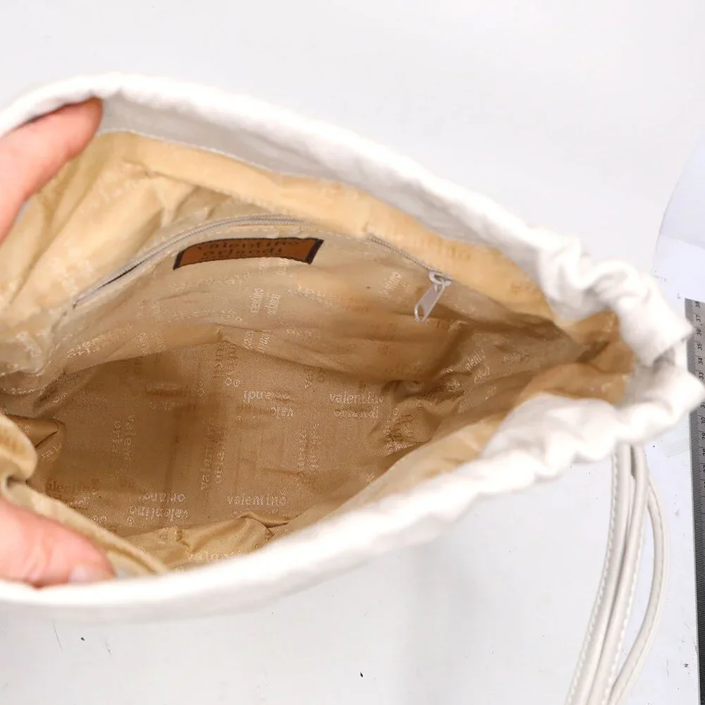 Vintage Valentino Orlandi Italy Cream Leather Bucket Shoulder Bag Quilted Body - Picture 6 of 15